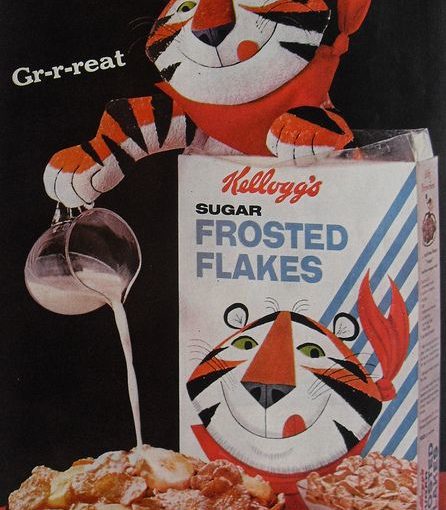 1960s KELLOGGS Frosted Flakes Ceral Vintage โฆษณา TONY THE TIGER Graphic …