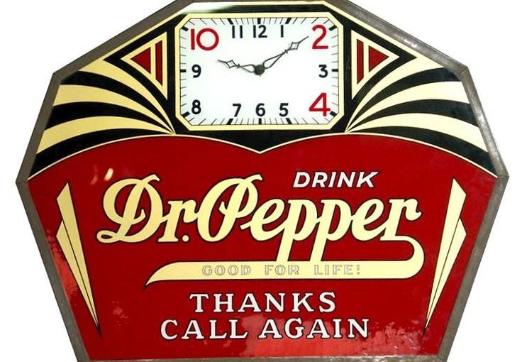 นาฬิกาโฆษณาที่หายากของ Dr. Pepper ย้อนกลับบนแผงกระจกภายในโลหะ f …